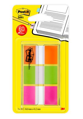 Flags, Orange, Lime, Pink .94 in wide, 60/On-the-Go Dispenser, 1 Dispenser/Pack bandera adhesiva 60 hojas