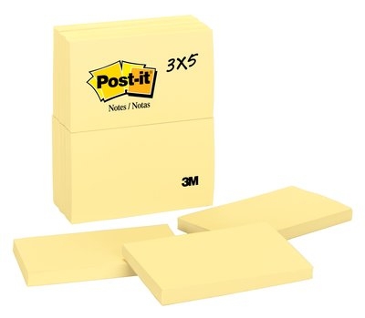 Notes, 3 in x 5 in, Canary Yellow, nota autoadhesiva Amarillo 100 hojas Autoadhesivo 655