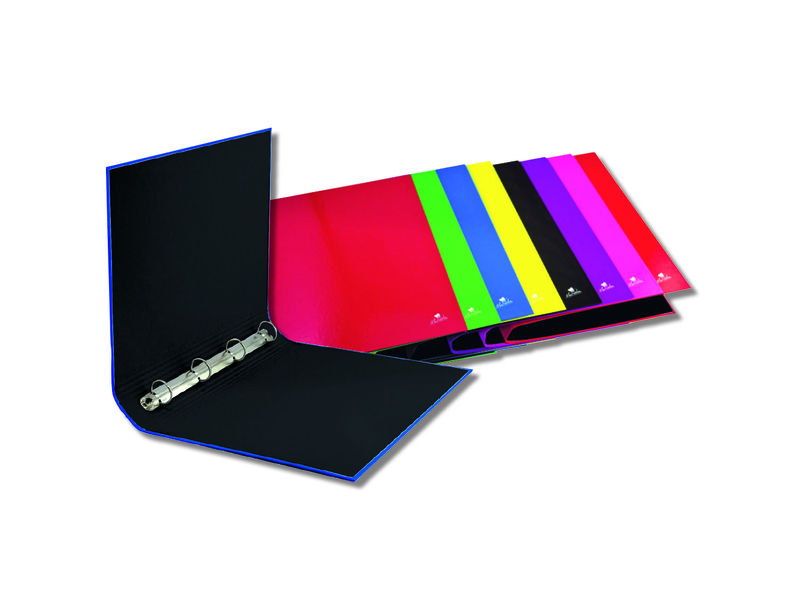 Carpeta cartón forrado 4 anillas de 40mm formato folio 8 colores sutidos fluor 384FP