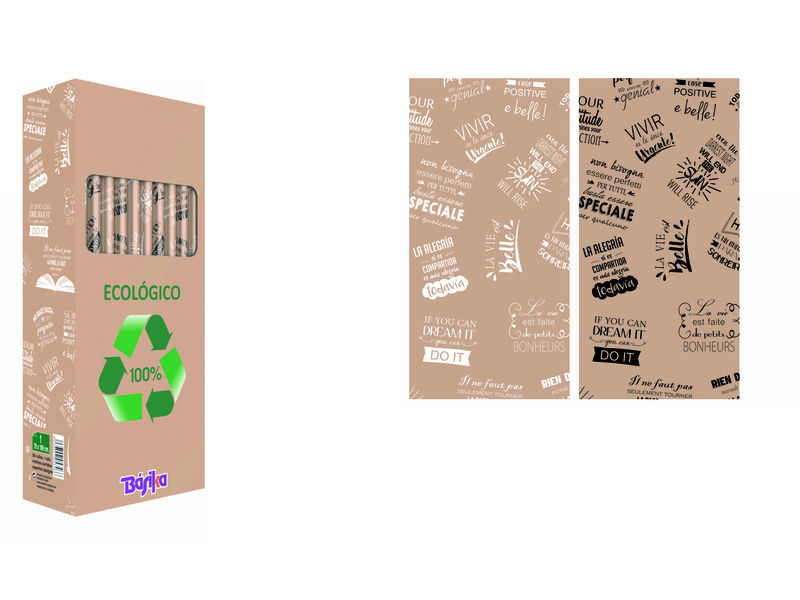 Rollo papel regalo Kraft reciclado 1hoja 70x150cm,45gr frases positivas 4 idiomas 01019004