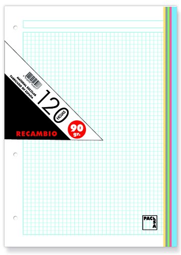 RECAMBIO DE COLORES 90 GRS. A-4 (210X297MM.) 120 HOJAS CUADRÍCULA 5X5 + GRECA 5 COLORES PACSA 21180 - Color no elegible