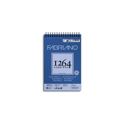 BLOC DE DIBUJO FABRIANO 1264 ACUARELA CON ESPIRAL LISO GRANO FINO A5 300g 20h